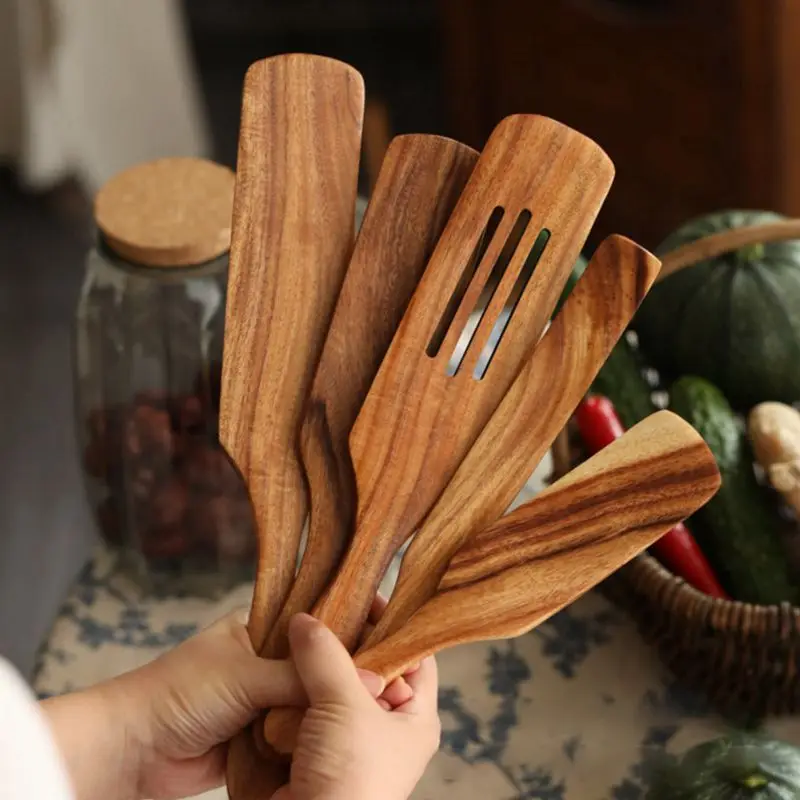 Wooden Spatula For Cooking Slotted Spurtle Kitchen Utensil Non-Stick Long Shank Matter Mixture Shovel Trowel Dinnerware