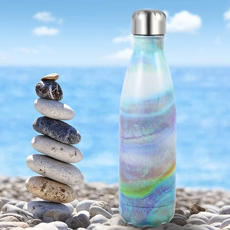 500ml Stainless Steel Thermos Creative Vacuum Flasks Glaze Wooden Painting Portable Sport Cola Shape Water Bottle for Outdoor