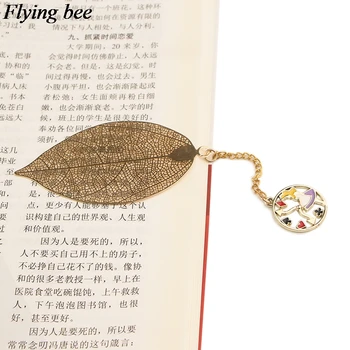 

20pcs/lot Flyingbee Leave Pendant Cute Cartoon Metal Bookmarks Cool Book Markers Page Holder for Books Stationery gifts X0779