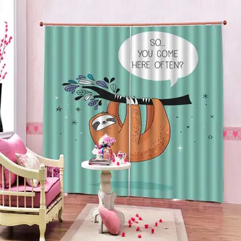 

green Customized size Luxury Blackout 3D Window Curtains For Living Room panda curtains Drapes Cortinas