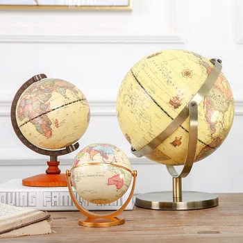 

1PC Rotating Vintage World Globe With Stand Earth Ocean Map Ball Office Desktop Antique Home Decor Geography Educational Model