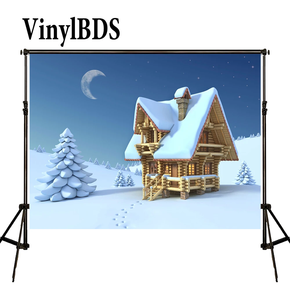 VinylBDS фотография фоны зимние следы в снегу земли пейзаж Луна деревянный дом