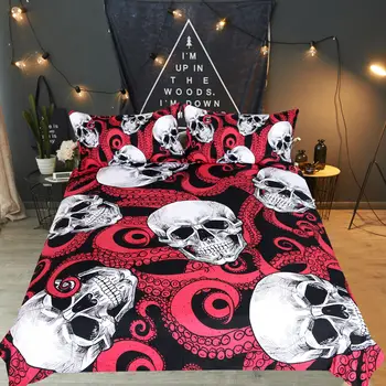 

Octopus Skull Pattern High Quality Home Textile Quilt Cover with 2 Pillowcase 3D Printing Bedding 3 Pcs Set and Sheet