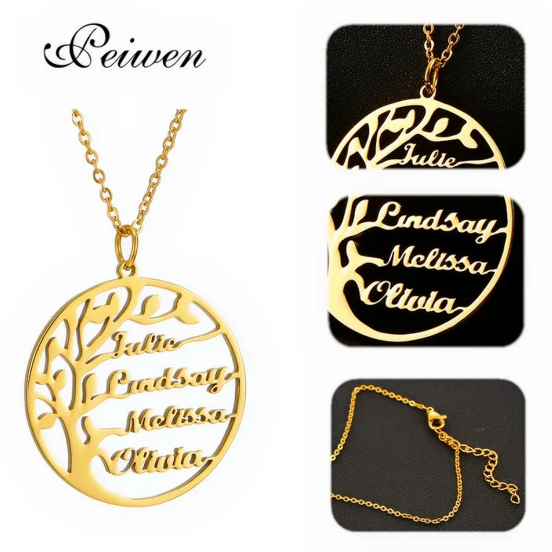 Tree Of Life Personalized Custom Name Necklace Stainless Steel Gold Family Letter For Women Men Choker Jewelry | Украшения и