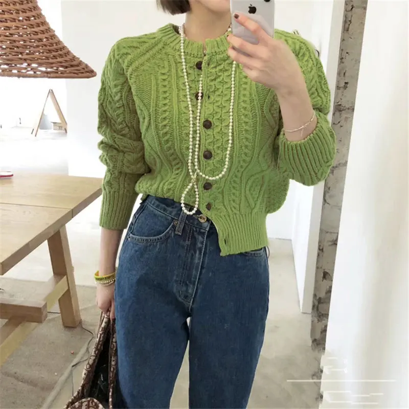 Новый шикарный нежный простой вязаный Повседневный толстый Свободный кардиган