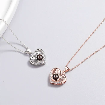

Sole Memory 100 Languages I Love You Hot Projection Heart Antler 925 Sterling Silver Clavicle Chain Female Necklace SNE477