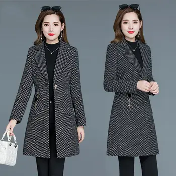 

Casual Women blend Coats 2020 Autumn Winter Korean Trench Coat Ladies Thick Middle Long Female Jackets