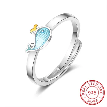 

Original Exquisite Popular Beautiful Fashion 925 Sterling Silver Jewelry Blue Whale Dolphin Crystal Opening Rings