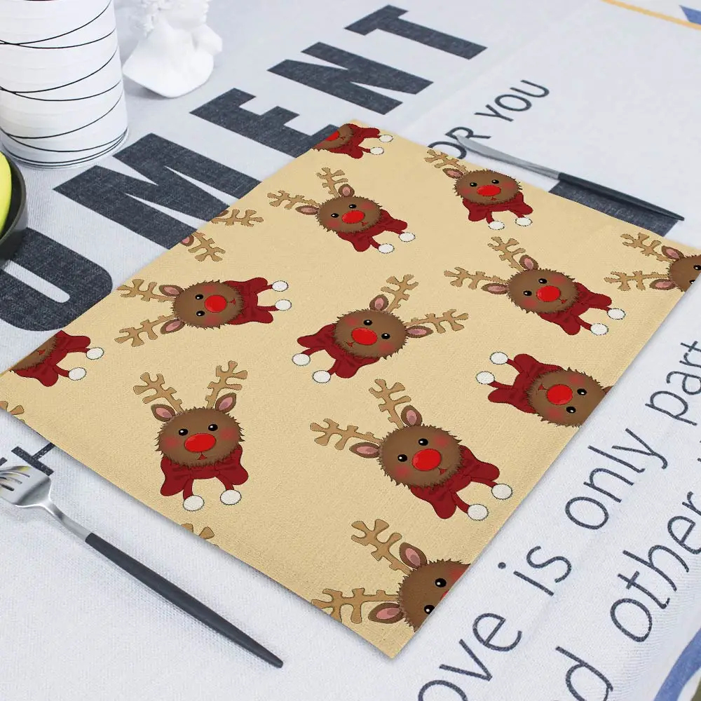 New Year Christmas Elk Placemats 42*32 Cartoon Bear Tableware Table Napkins Decoration Napkin for Hot Pad Kitchen Dining Serving - Цвет: CD23-9