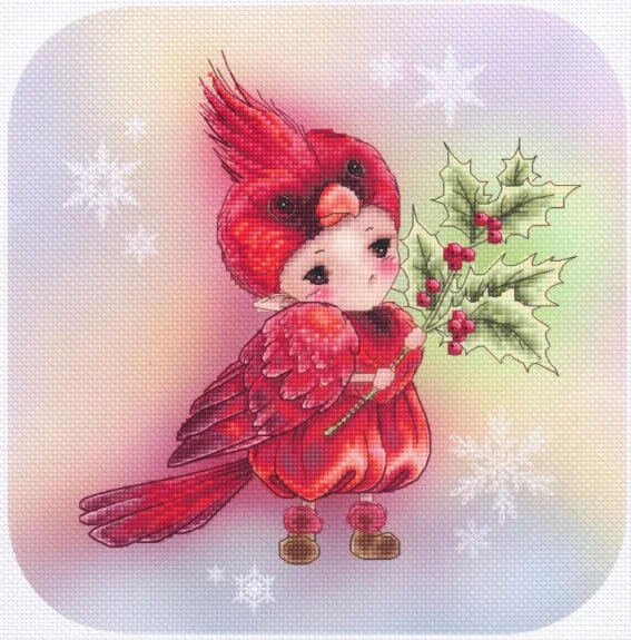 

G Counted Cross Stitch Kit Fan blowing a fan Handmade Needlework For Embroidery 14ct Cross Stitch Red bird Fairy