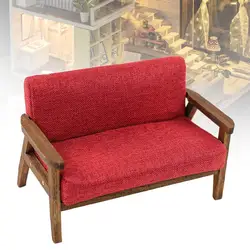 Mini canapé avec Double fauteuil pour maison de poupée, modèle de meuble de salon en bois fait à la main, jouet pour chambre d'enfants, 1/12 