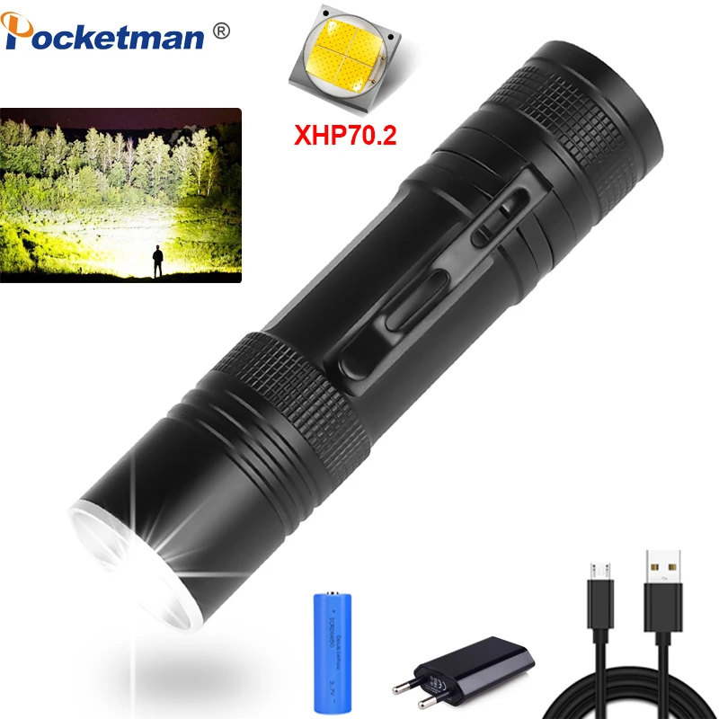 Яркий светодиодный фонарик XHP70.2 мощный фонафонарь с зарядкой от USB XHP70 XHP50