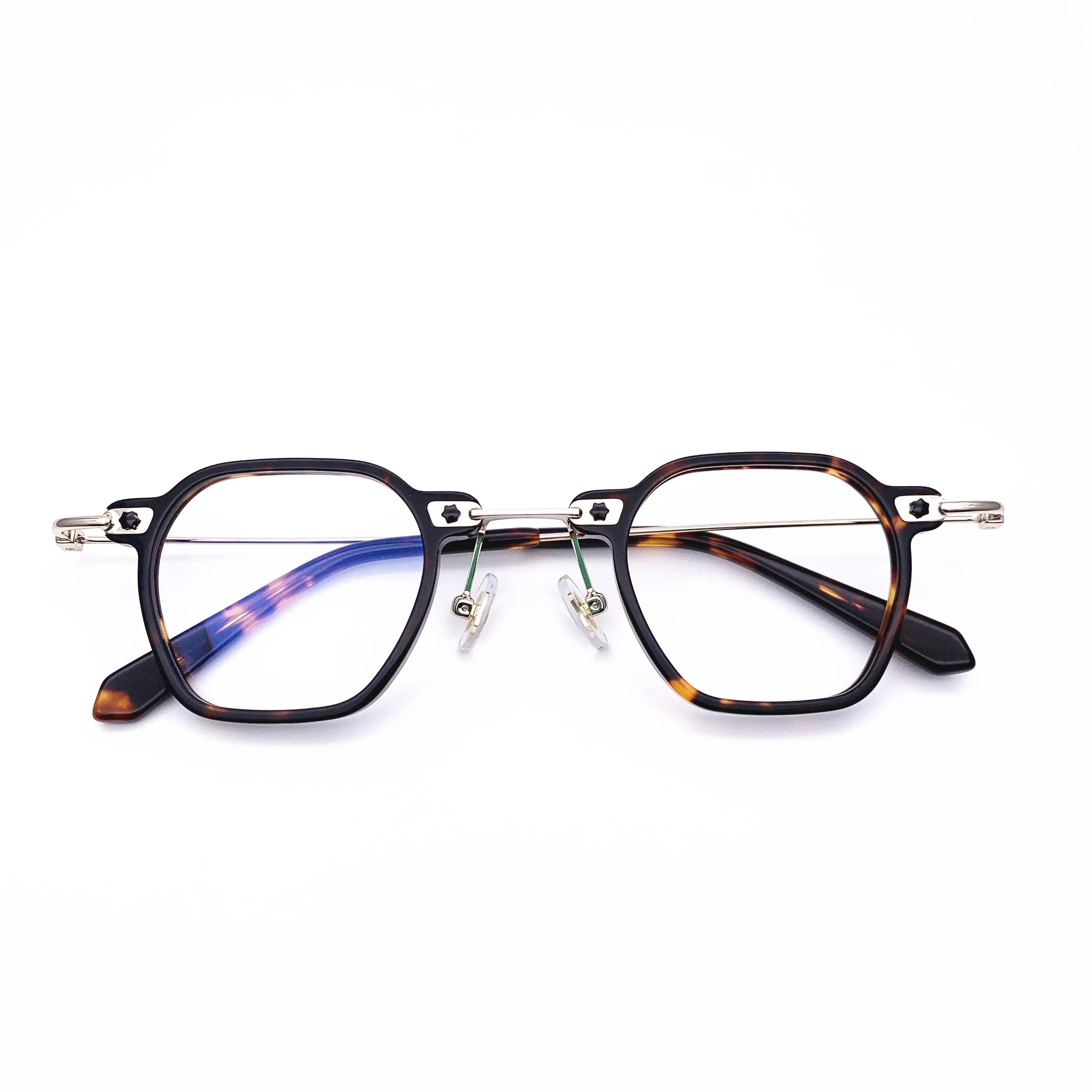 

Belight Optical Women Men Acetate with metal Fancy Irregular Square Shape Star Rivet Design spectacle frame precription lens