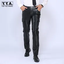 Новые мужские прямые брюки, брендовые роскошные длинные штаны из натуральной кожи, мужские Модные теплые мотоциклетные брюки из натуральной воловьей кожи