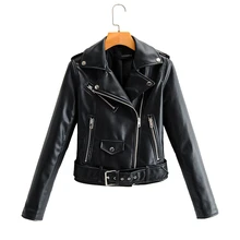 

Women's Autumn Jacket Leather Jackets 2021 Fashion Coat Belt Detachable Epaulet Motorcycle Jacket Female