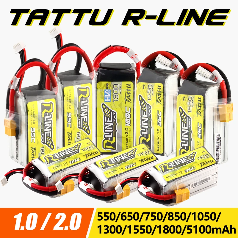 Gens Ace Tattu R-Line 1.0 2.0 LiPo Rechargeable Battery 550/650/750/850/1050/1300/1550/1800mah 95C 3S 4S 6S for RC FPV Racing