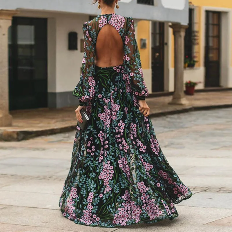 Long sleeve backless maxi dress Clearance