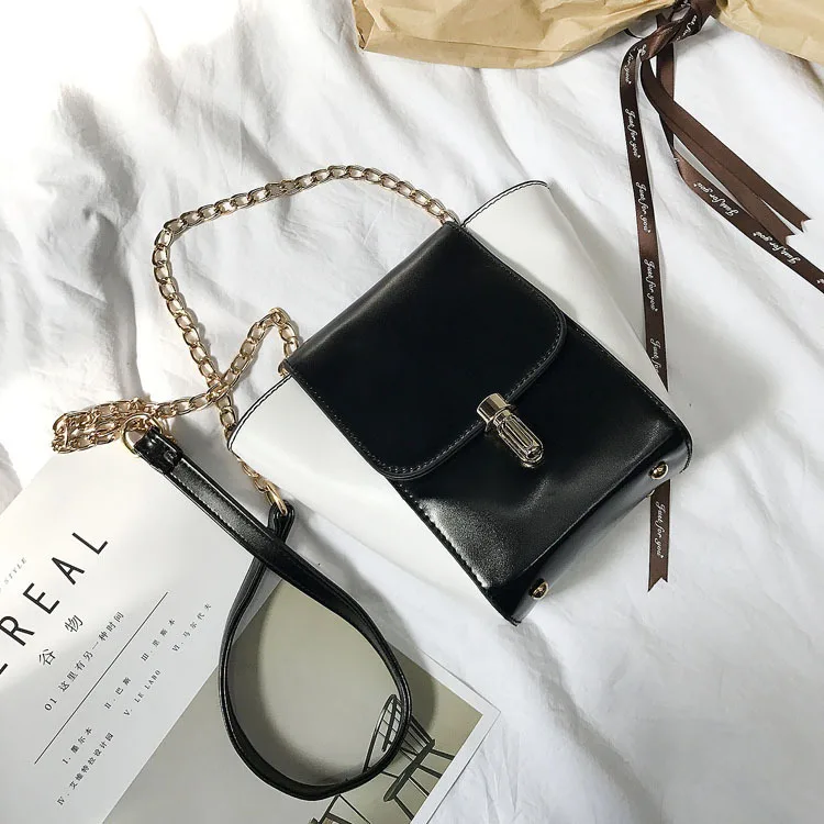 

Bag Women's 2017 New Style Fashion Versatile Korean-style Contrast Color Lock Bat Bag Mini Bag Shoulder Bag with Chain