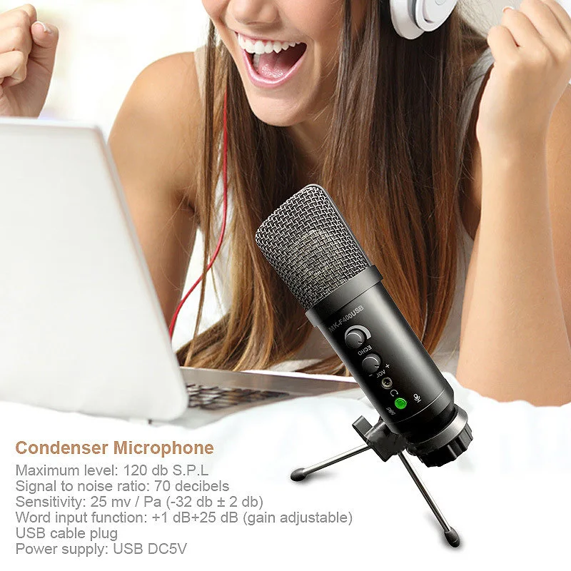 New MK-F400 USB Microphone Set Adjustable Volume