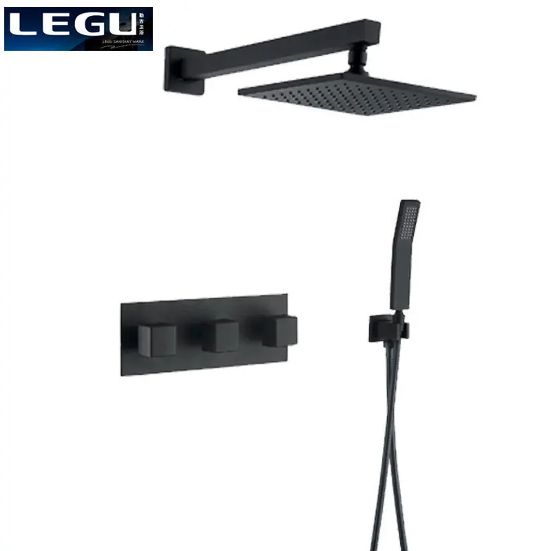 

Bronze Black Waterfall Shower Faucet In Wall Waterfall Rain Brass Shower Head Bathroom Shower Mixer Tap Thermostatic Mixer Valve