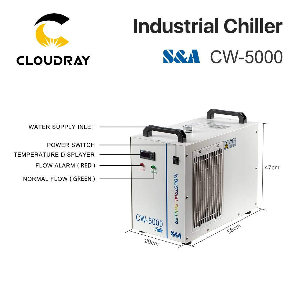 Промышленный Воздушный водяной охладитель Cloudray S & A CW5000 для CO2 лазерной