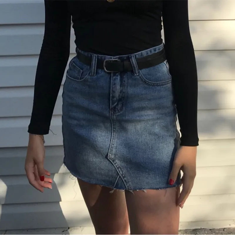 Baratos Hzirip verano moda alta cintura Faldas Mujer bolsillos falda de mezclilla con botones Mujer Saias 2018 nueva falda pantalones vaqueros Casuales