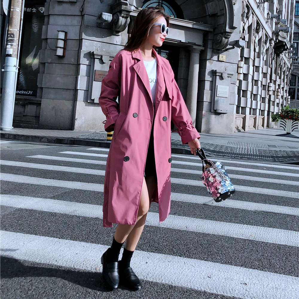 

Korean-style Trench Coat Photo Shoot 2018 Autumn New Style Retro Fashion Laziness CHIC-Style Waist Hugging Slimming Trench Coat