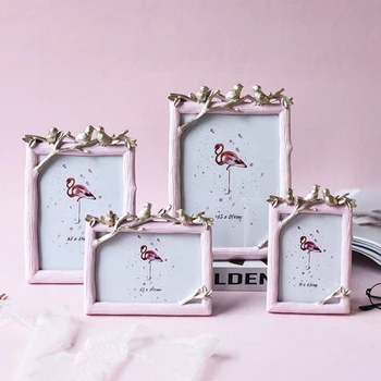 

Nordic Style Picture Frame Gold Bird Pink Frame for Photo Decor 6inch 7inch 8inch Creative Desktop Stand Ornaments Friend Gift