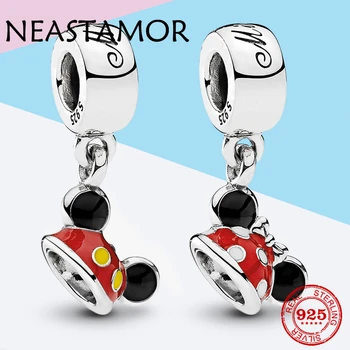 

100% 925 Sterling Silver enamel Minnie hat Dangle Charm pendant Bead Fit Original Pandora Charm Bracelet Bangle Jewelry making