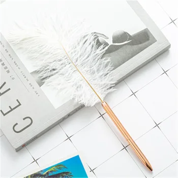 

5pcs kawaii white feather pen rose gold metal crystal ballpoint pen stationery student supplies office supplies