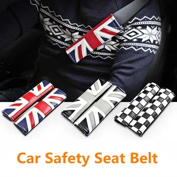 

1 pair pu leather car safety seat belt covers UK flag printed seat belt cover shoulder pad carbon fiber seatbelt cover