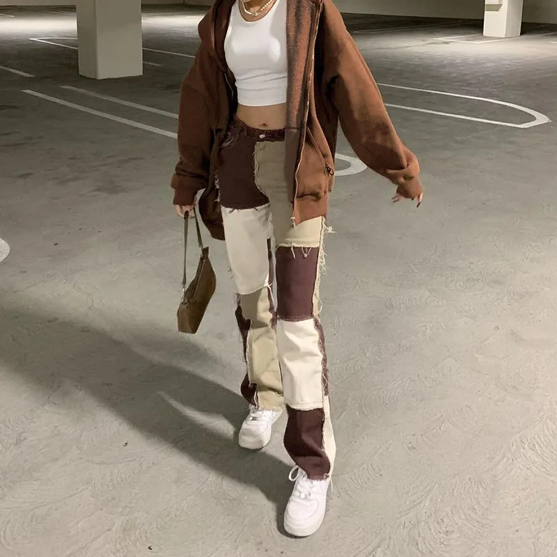 Brown Straight Y2K Jeans For Girls 
