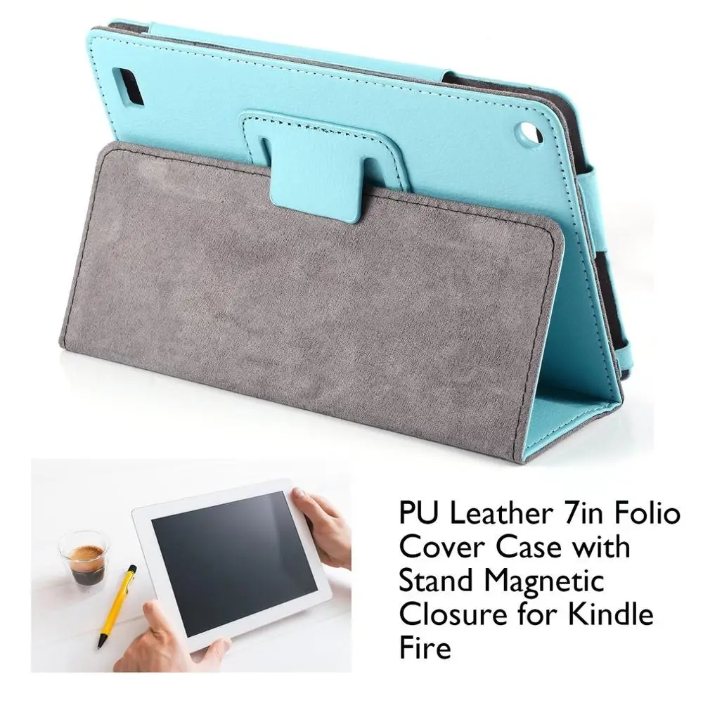 

Durable PU Leather 7 inch Display Folio Protective Cover Case with Stand Secure Magnetic Closure & Open for Kindle Fire
