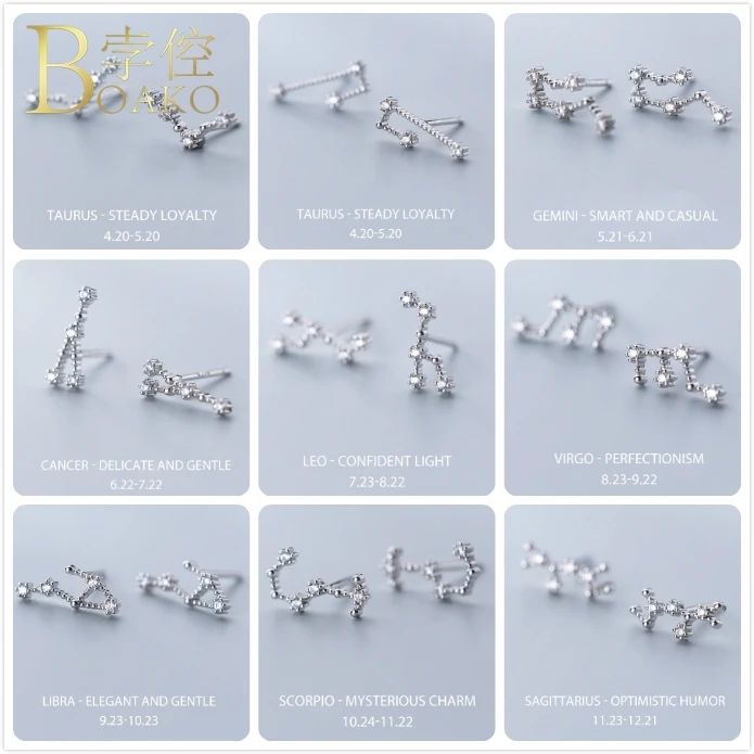 925 пробы Серебряные серьги для Для женщин гороскоп, Зодиак серьги созвездия массивные серьги цирконовые подарок для девочки вечерние arete Z5