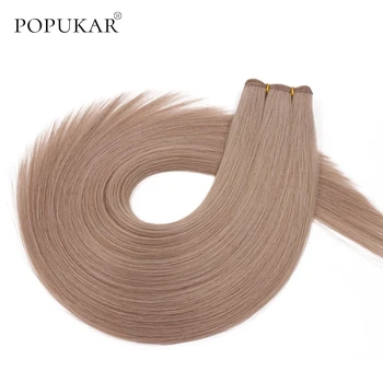 

Popukar 100g 18A# Ash Blonde Raw Unprocessed Brazilian Virgin Remy Human Hair Straight Double Drawn Human Hair Weft Weave