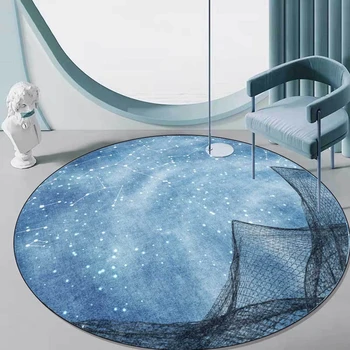 

Blue Starry Sky Round Area Rugs Nordic Style Children Bedroom Carpet and Rug Home Decor Living Room Kitchen Non-Slip Floor Mat