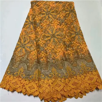 

New Orange Design African Lace Fabric 2018 Wholesale France Swiss Voile stones Lace High Quality African Tulle Cord Lace Fabric