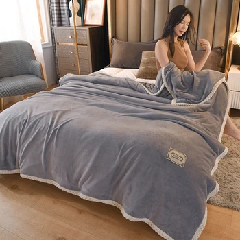 

Grey Yellow Solid Color Flannel Blankets For Beds Comfortable Autumn Winter Sofa Throw Simple Style Invisible Zipper Duvet Cover