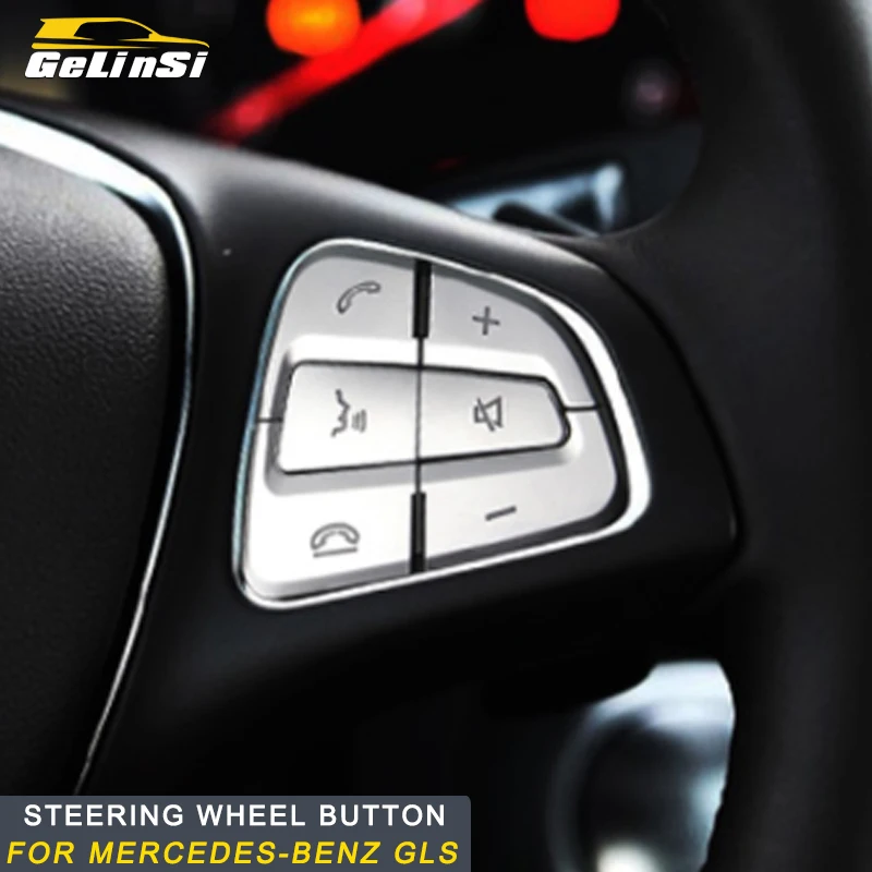 

Gelinsi For Mercedes Benz GLS X166 2016-2019 Car Steering Wheel Button Switch Panel Cover Trim Frame Sticker Interior Accessory