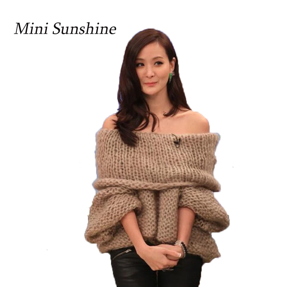 Women Sweaters Autumn Slash Neck Solid Strapless Easy Pullover Sweater Top Women Autumn Female Plus Size Sweater z30