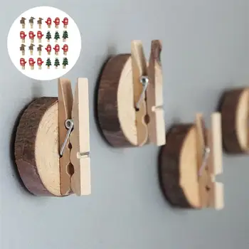 

24PCS Christmas Elements Clamp Durable Exquisite Creative Practical Photo Clamp Decoration Clip Wood Clip for Note Letter Photo