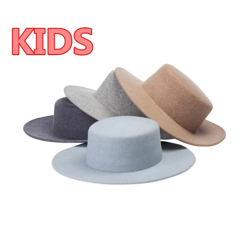 

202108-hh3015A new autumn winter CLACCIS solid Wool tweed Retro kids fedoras cap children leisure panama jazz hat