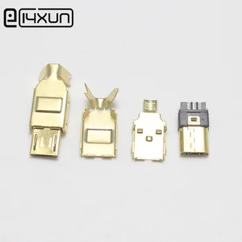 

4set DIY Micro USB Type B Male 5 pin Gold-plated Assembly Connector Plug Socket , 4 in 1 Parts 3 + 2 USB