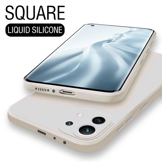 Luxury Original Square Soft Liquid Silicone Phone Case For Samsung Galaxy S21 Ultra S20 FE S10 Plus S9 S8 Note 20 10 9 8 Cover Cream white