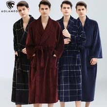 Aolamegs, мужские халаты, фланелевый мягкий халат, одежда для сна, уютная, с отложным воротником, ночная рубашка, теплая, современная домашняя одежда, простая, пара, пижама, зима