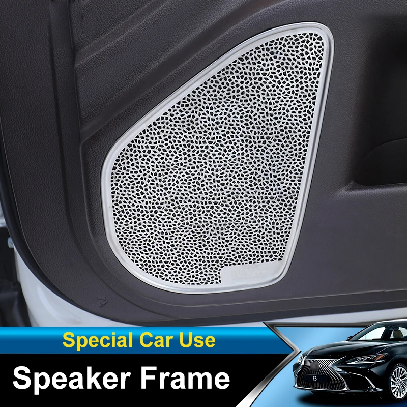 QHCP Door Speaker Decorative Cover 304 Stainless Steel Car Door Audio Sound Sequins Sticker For Lexus ES200 260 300H 2018 2019