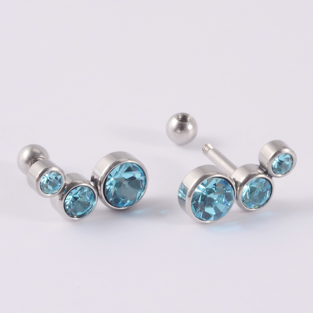Flat CZ Gem Opal Lip Labret Stud Piercing Internall Thread Ear Tragus Cartilage Helix Stud Earring Body Jewelry