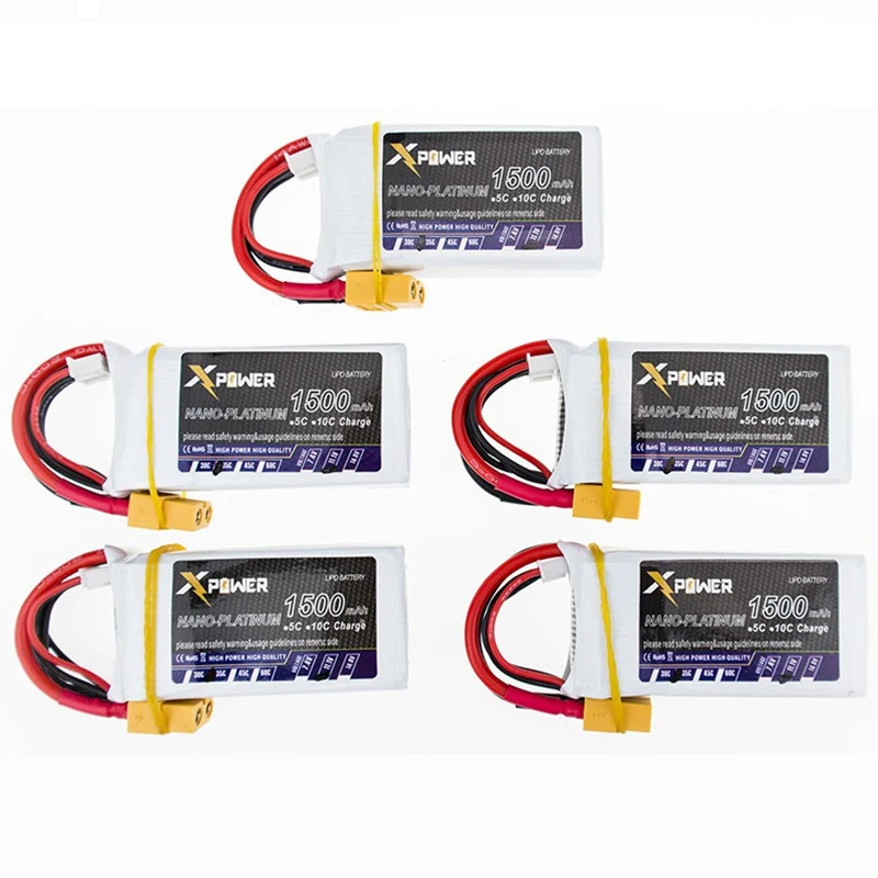 

5pcs/lot XPower LiPo Battery 11.1V 1500Mah 3S 40C Max 60C XT60 Plug T Plug For RC Quadcopter Drone Helicopter Car Airplane