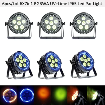 

TAX PAID 6pcs/lot Waterproof PAR Light 6x7in1 RGBWA UV +Lime LED Par Light +Rainbow Ring Effect IP65 LED Par Can Lights US Stock