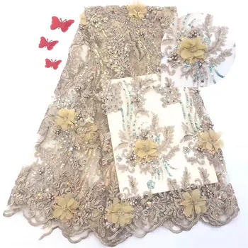

Latest 3D appliqued net material French tulle lace fabric with sequins and beads PDN710(5yards/lot)